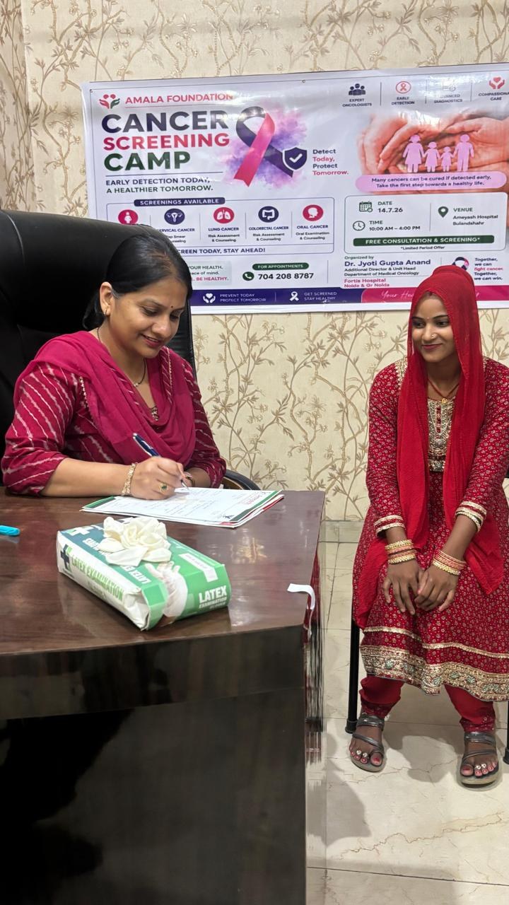 Patient consultation during Amala Foundation cancer screening camp